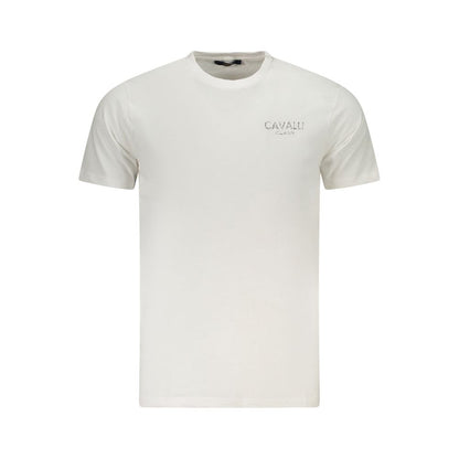 T-Shirt by Cavalli Class for men in cotton white & print showcases a unassuming silhouette, artfully detailed with a refined crew neckline and unassuming short-sleeve for a sophisticated, contemporary look.