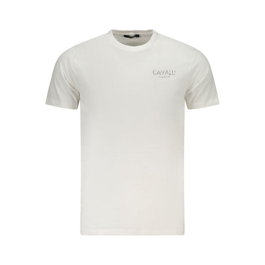 T-Shirt by Cavalli Class for men in cotton white & print showcases a unassuming silhouette, artfully detailed with a refined crew neckline and unassuming short-sleeve for a sophisticated, contemporary look.