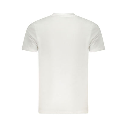 T-Shirt by Cavalli Class for men in cotton white & print showcases a fashionable silhouette, elegantly detailed with a fashionable and crew neckline for a sophisticated, high-fashion look.