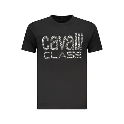 T-Shirt by Cavalli Class for men in cotton black & print showcases a unassuming silhouette, artfully detailed with a refined and unassuming for a sophisticated, contemporary look.