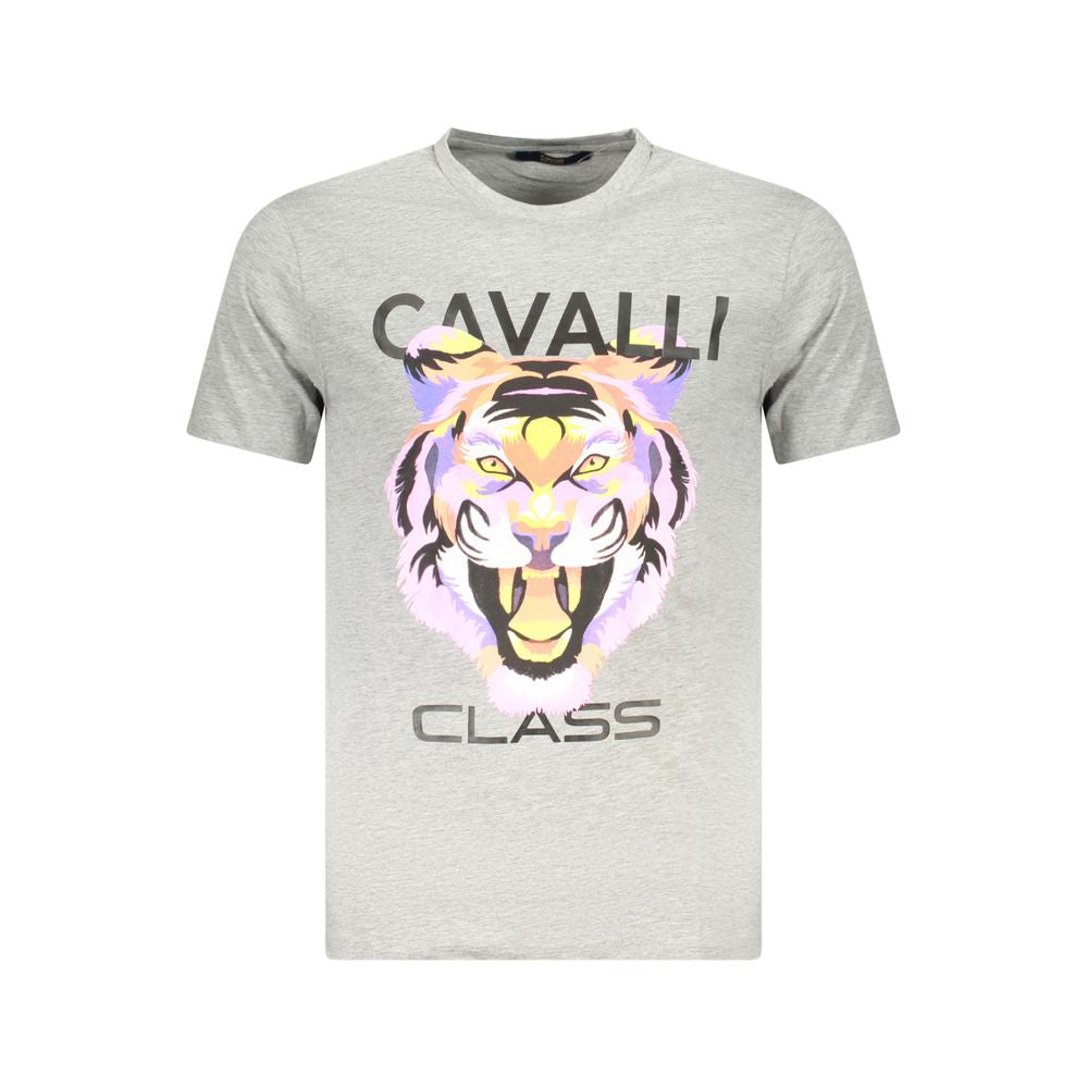 T-Shirt by Cavalli Class for men in cotton brown, gray & print features an edgy silhouette, meticulously detailed with a sophisticated and crew neckline for a truly edgy finish.
