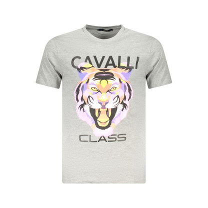 T-Shirt by Cavalli Class for men in cotton brown, gray & print features an edgy silhouette, meticulously detailed with a sophisticated and crew neckline for a truly edgy finish.