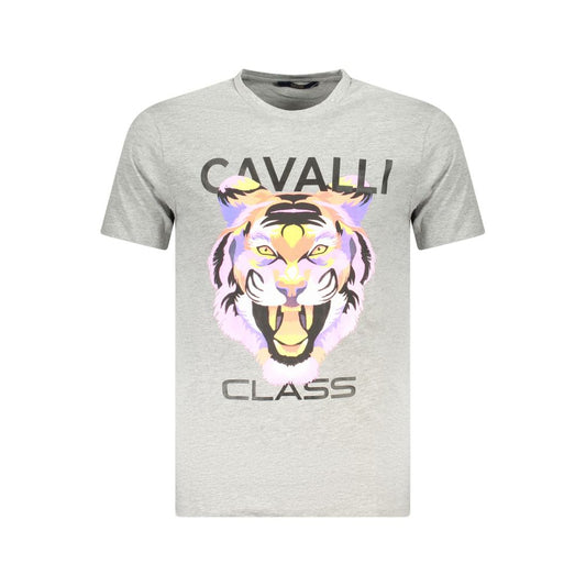 T-Shirt by Cavalli Class for men in cotton brown, gray & print features an edgy silhouette, meticulously detailed with a sophisticated and crew neckline for a truly edgy finish.