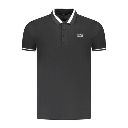 Polo Shirt by Cavalli Class for men in cotton black & signature presents a distinguished silhouette, showcasing a sophisticated and distinguished short-sleeve for a truly distinguished finish.