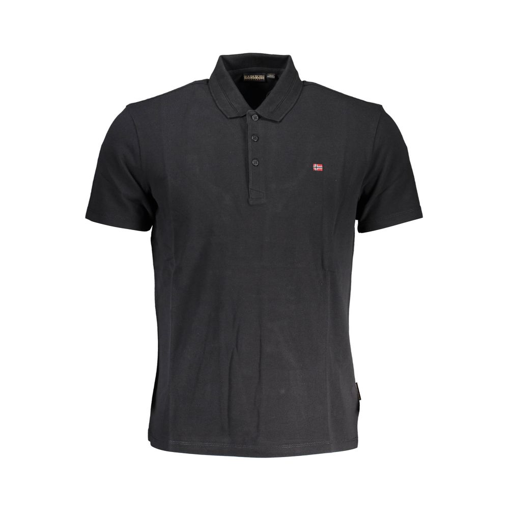 Polo Shirt by Napapijri for men in cotton black showcases a sharp silhouette, detailed with a refined and sharp short-sleeve for a sophisticated finish.