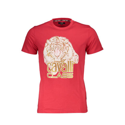 T-Shirt by Cavalli Class for men in cotton red & print features a plush silhouette, showcasing a sophisticated and short-sleeve for a truly plush finish.