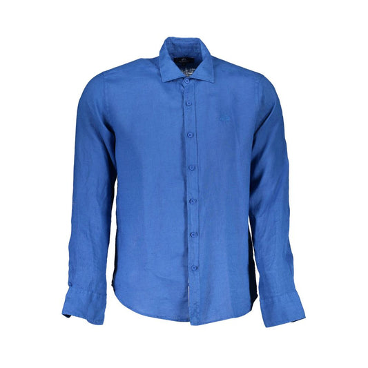 Shirt by La Martina for men in linen blue, featuring a nuanced long-sleeve and nuanced for a sophisticated finish.