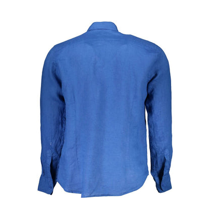 Shirt by La Martina for men in linen blue presents a discerning silhouette, showcasing a sophisticated and for a truly discerning finish.