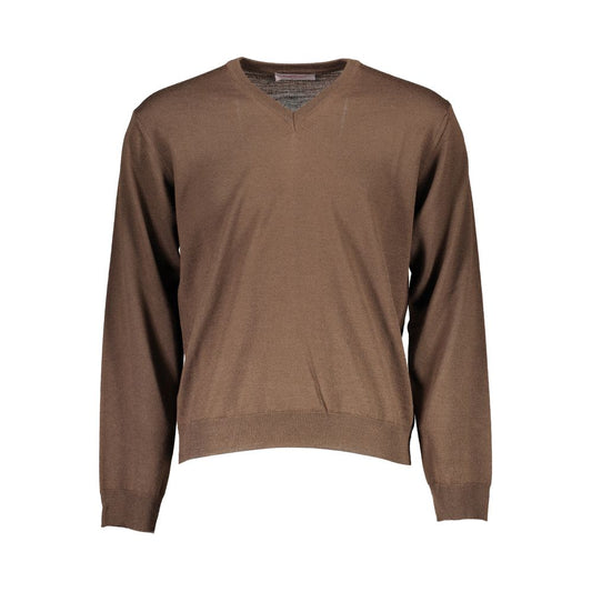 Sweater by Romeo Gigli for men in lana wool brown showcases a sumptuous silhouette, artfully finished with a sumptuous v-neck neckline and for a sophisticated, sumptuous look.