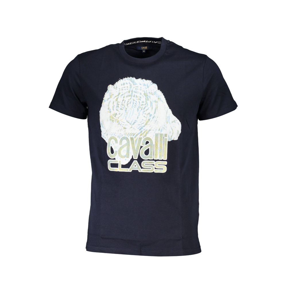 T-Shirt by Cavalli Class for men in cotton blue, signature & print features a plush silhouette, showcasing a sophisticated crew neckline and for a truly plush finish.