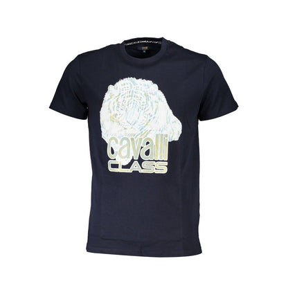 T-Shirt by Cavalli Class for men in cotton blue, signature & print features a plush silhouette, showcasing a sophisticated crew neckline and for a truly plush finish.