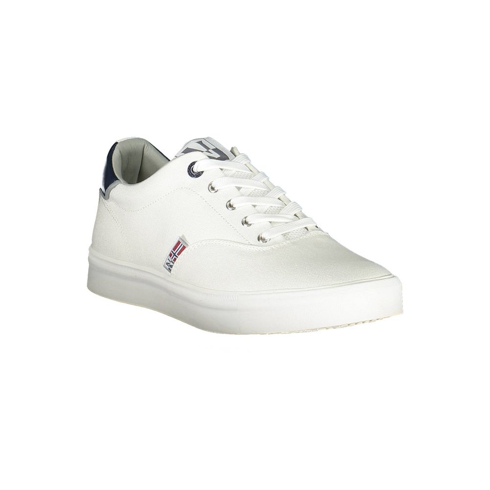 Sneakers by Napapijri for men in polyester & polyethylene white features an sumptuous design from the Men's Fashion Polyester & Polyethylene Sneakers collection, highlighting a sumptuous fashion style for a premium, high-fashion look.