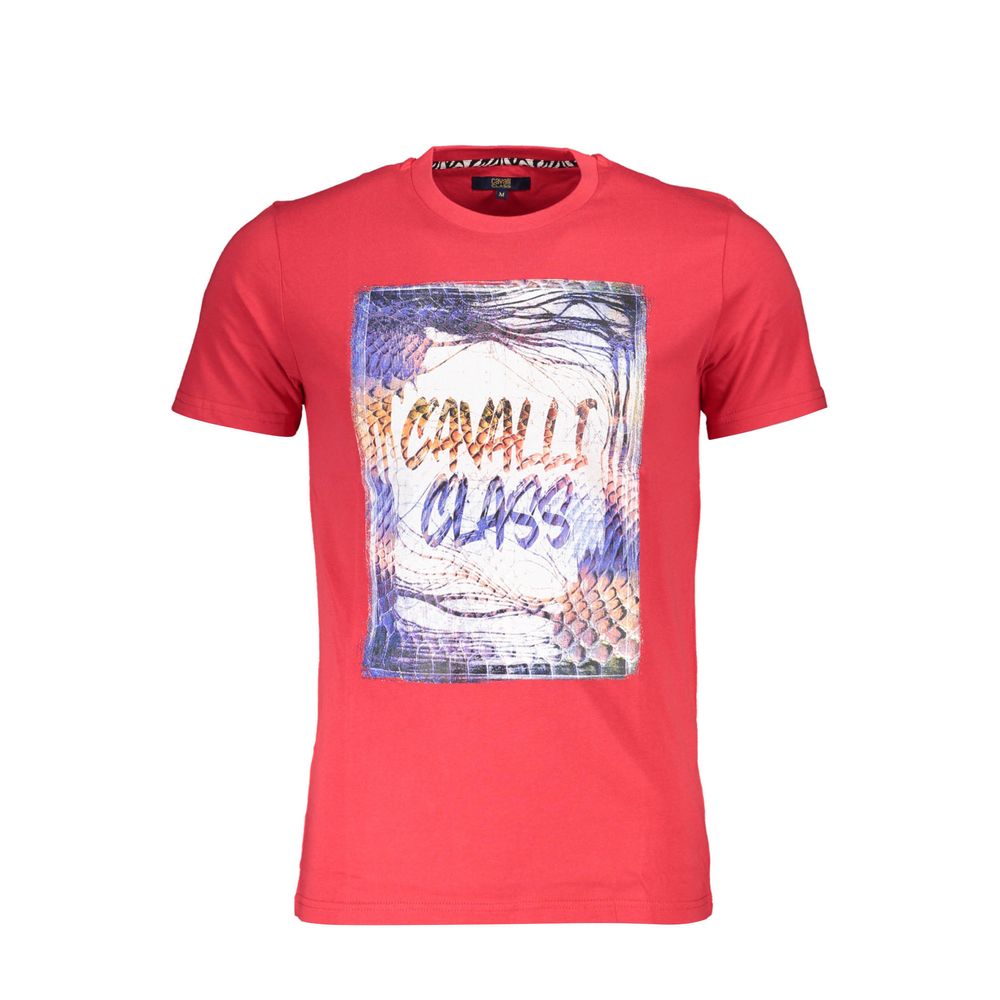 T-Shirt by Cavalli Class for men in cotton red, signature & print features an on trend silhouette, perfectly showcasing a on trend short-sleeve and crew neckline for an elevated aesthetic.