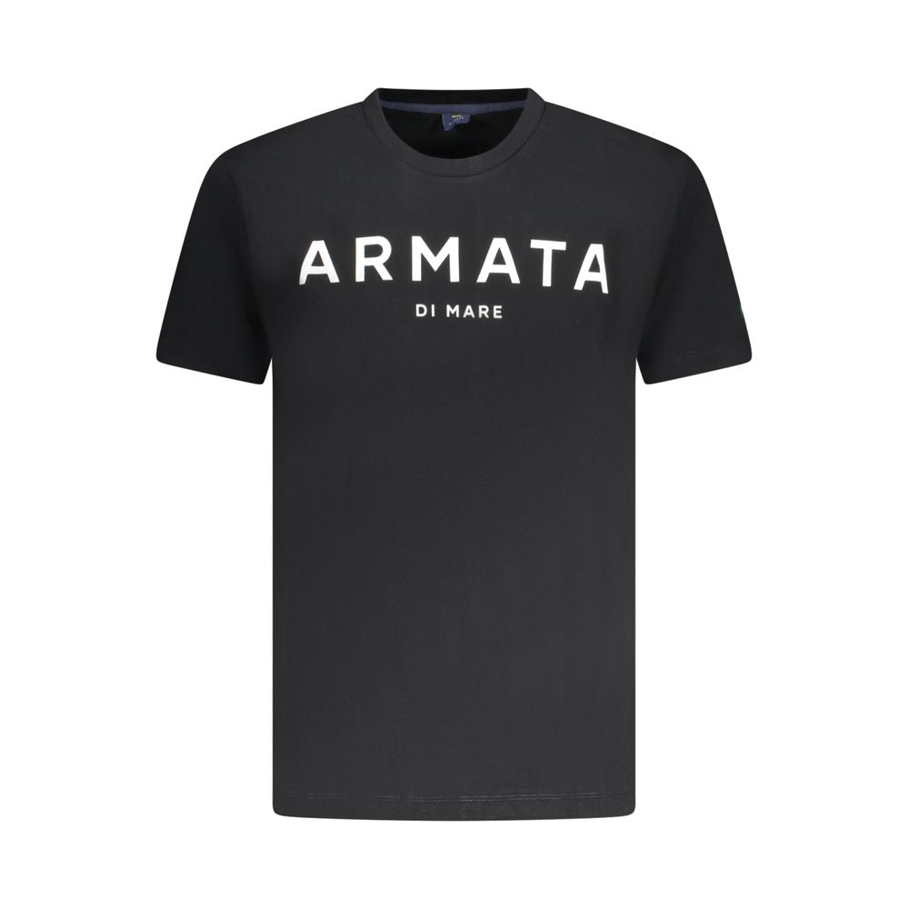 T-Shirt by Armata Di Mare for men in cotton black & print showcases a chic silhouette, artfully detailed with a chic crew neckline and short-sleeve for a chic finish.