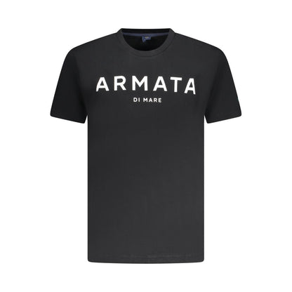 T-Shirt by Armata Di Mare for men in cotton black & print showcases a chic silhouette, artfully detailed with a chic crew neckline and short-sleeve for a chic finish.