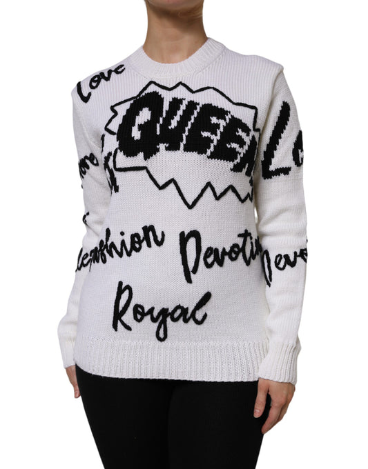 Dolce & Gabbana Women's Crew Neck Virgin Wool Sweater - Black White