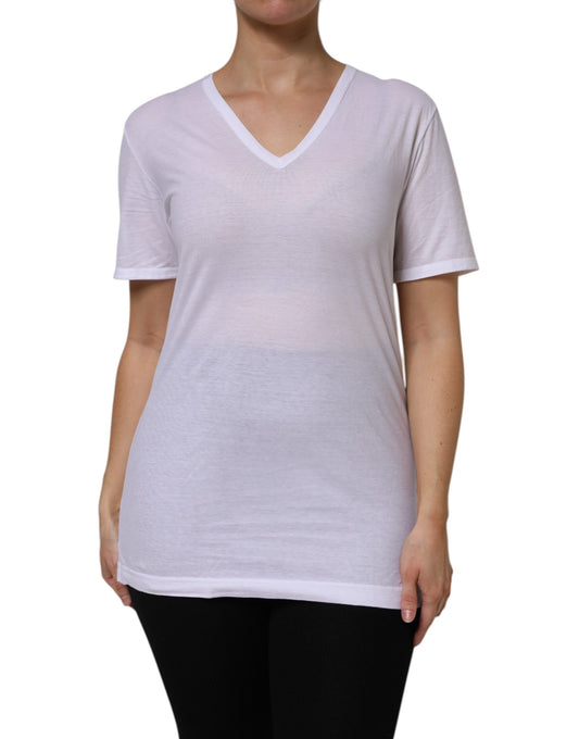 Dolce & Gabbana Women's Short-Sleeve V Neck Cotton T-Shirt - White