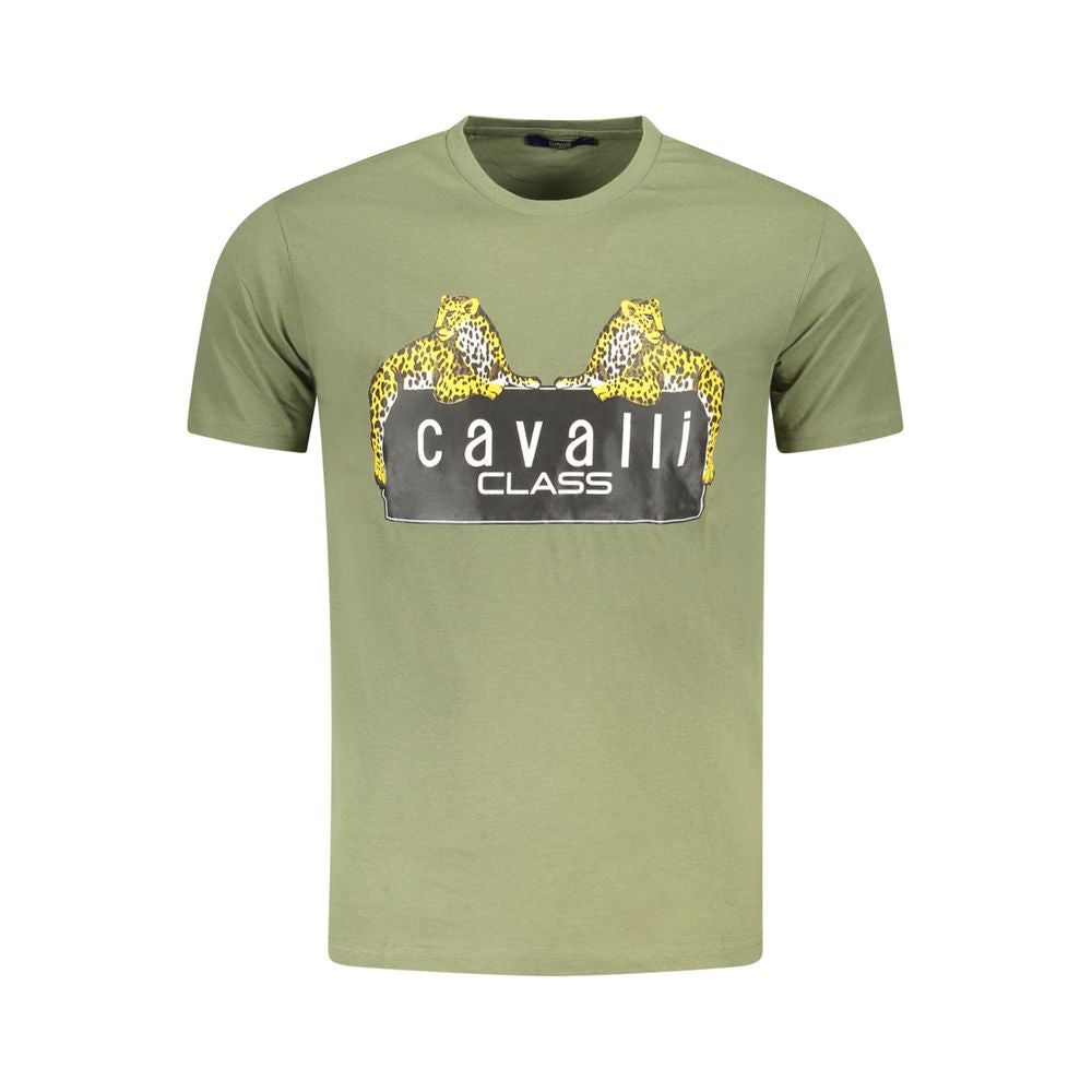 T-Shirt by Cavalli Class for men in cotton green, signature & print showcases a dramatic silhouette, elegantly detailed with a dramatic crew neckline and for a truly dramatic finish.