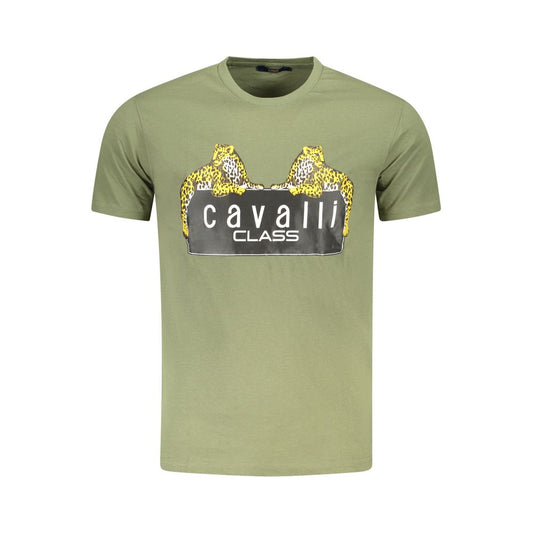 T-Shirt by Cavalli Class for men in cotton green, signature & print showcases a dramatic silhouette, elegantly detailed with a dramatic crew neckline and for a truly dramatic finish.