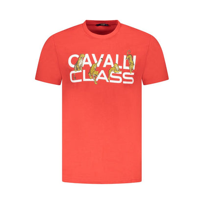 T-Shirt by Cavalli Class for men in cotton red & print showcases a unassuming silhouette, artfully detailed with a refined crew neckline and unassuming for a sophisticated, contemporary look.