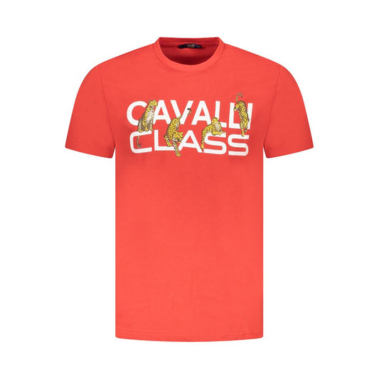 T-Shirt by Cavalli Class for men in cotton red & print showcases a unassuming silhouette, artfully detailed with a refined crew neckline and unassuming for a sophisticated, contemporary look.