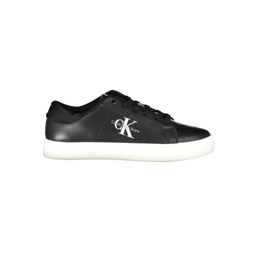 Sneakers by Calvin Klein for men in polyester polyurethane leather black, white & signature features an sumptuous silhouette, showcasing the premium Men's Low-Top Polyester Polyurethane Leather Sneakers in a sumptuous low-top style that offers a sumptuous finish for refined style.