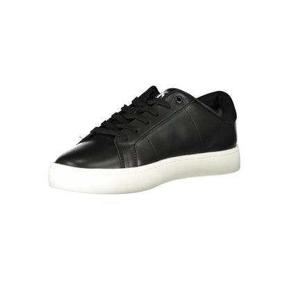 Sneakers by Calvin Klein for men in polyester polyurethane leather black, white & signature features an sumptuous design from the Men's Low-Top Polyester Polyurethane Leather Sneakers collection, highlighting a sumptuous low-top style for a premium, high-fashion look.