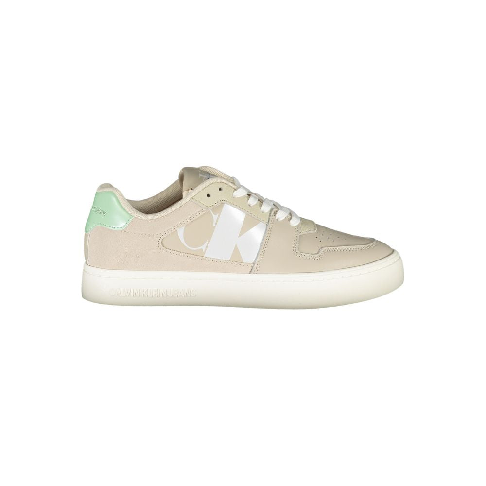 Athletic Sneakers by Calvin Klein for women in polyester & rubber beige & print features an stately silhouette, showcasing the signature athletic style of the Women's Athletic Polyester & Rubber Sneakers collection with a truly stately finish.