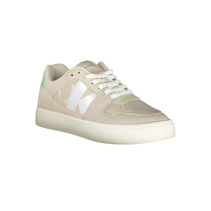 Athletic Sneakers by Calvin Klein for women in polyester & rubber beige & print features an architectural silhouette, showcasing the premium athletic style of the Women's Athletic Polyester & Rubber Sneakers with an architectural finish.