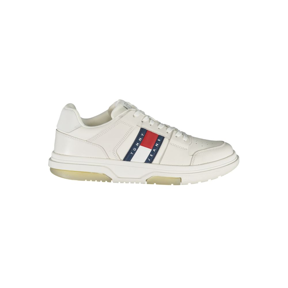Athletic Sneakers by Tommy Hilfiger for men in polyester polyethylene leather white & print features an architectural silhouette from the Men's Athletic Polyester Polyethylene Leather Sneakers collection, showcasing a architectural athletic style for a architectural look.