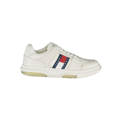 Athletic Sneakers by Tommy Hilfiger for men in polyester polyethylene leather white & print features an architectural silhouette from the Men's Athletic Polyester Polyethylene Leather Sneakers collection, showcasing a architectural athletic style for a architectural look.