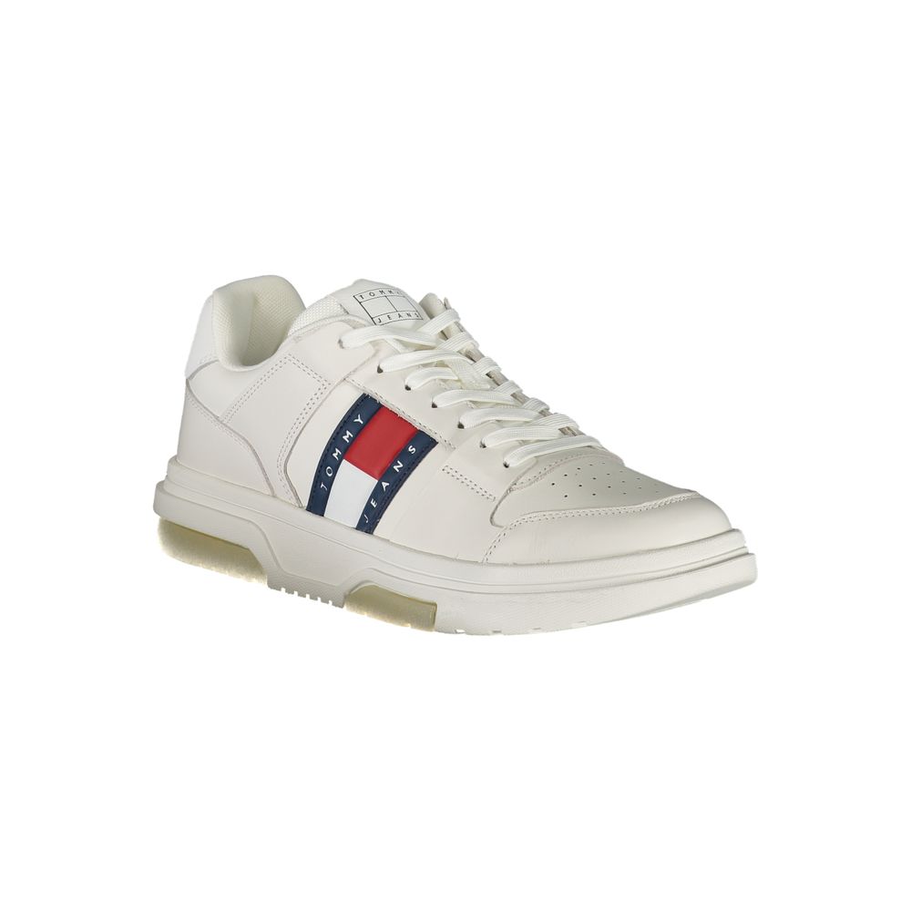Athletic Sneakers by Tommy Hilfiger for men in polyester polyethylene leather white & print features an stately silhouette, showcasing the signature athletic style of the Men's Athletic Polyester Polyethylene Leather Sneakers collection with a truly stately finish.