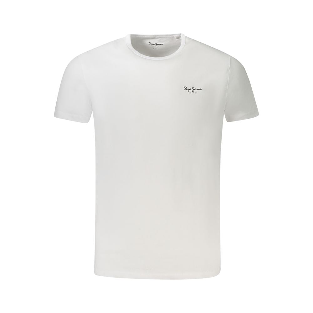 T-Shirt by Pepe Jeans for men in stretch cotton white & print showcases a dramatic silhouette, elegantly detailed with a dramatic crew neckline and short-sleeve for a truly dramatic finish.