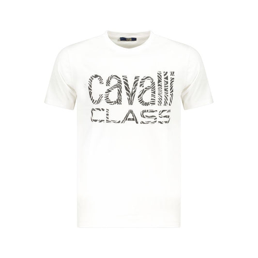 T-Shirt by Cavalli Class for men in cotton white & print features a plush silhouette, showcasing a sophisticated crew neckline and short-sleeve for a truly plush finish.