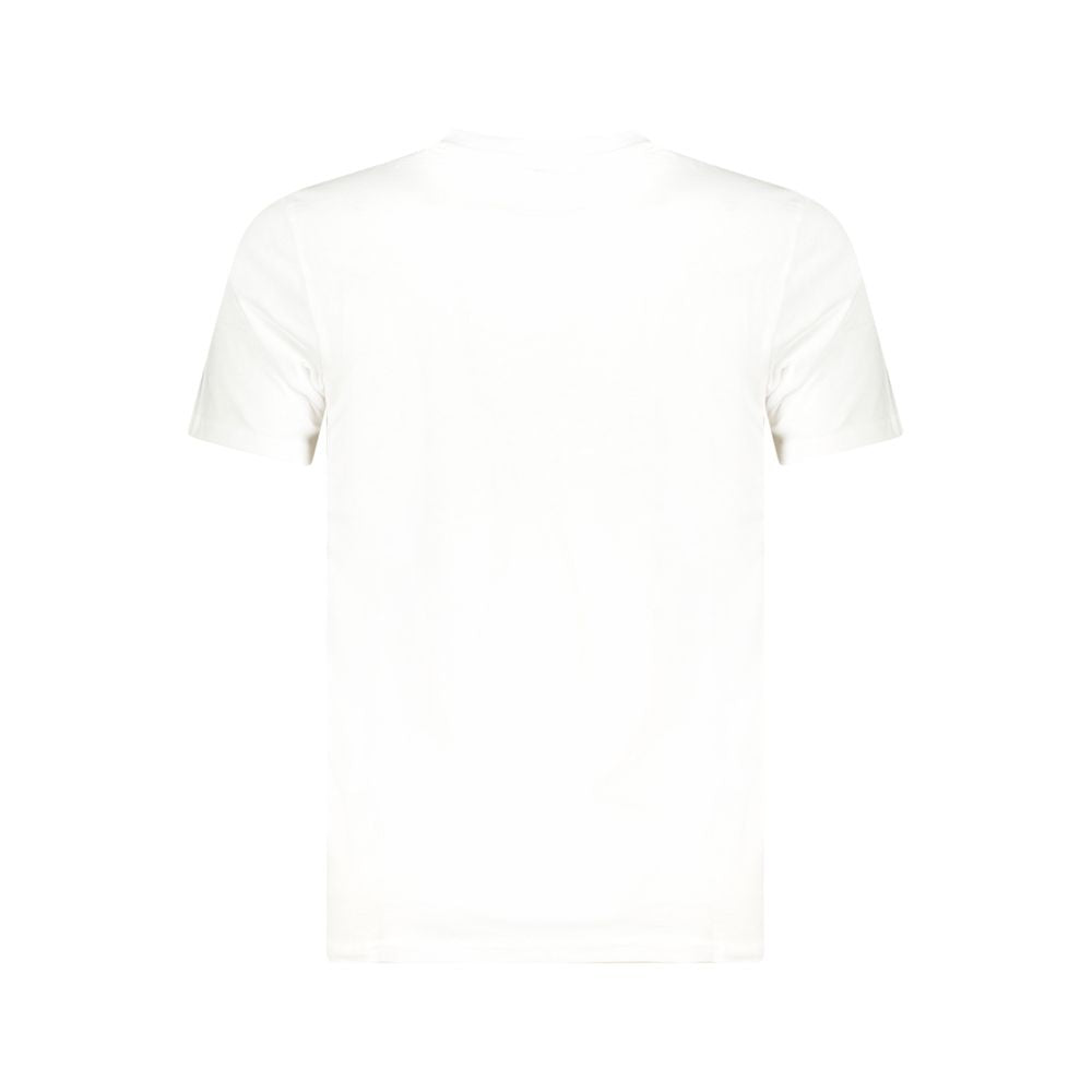 T-Shirt by Cavalli Class for men in cotton white & print showcases a fashionable silhouette, elegantly detailed with a fashionable and crew neckline for a sophisticated, high-fashion look.