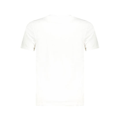 T-Shirt by Cavalli Class for men in cotton white & print showcases a fashionable silhouette, elegantly detailed with a fashionable and crew neckline for a sophisticated, high-fashion look.