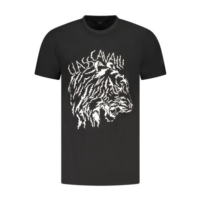 T-Shirt by Cavalli Class for men in cotton black & print features a plush silhouette, showcasing a sophisticated crew neckline and short-sleeve for a truly plush finish.