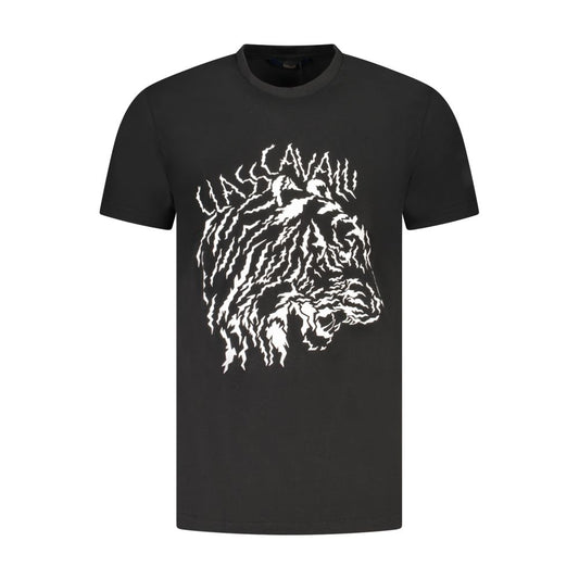 T-Shirt by Cavalli Class for men in cotton black & print features a plush silhouette, showcasing a sophisticated crew neckline and short-sleeve for a truly plush finish.