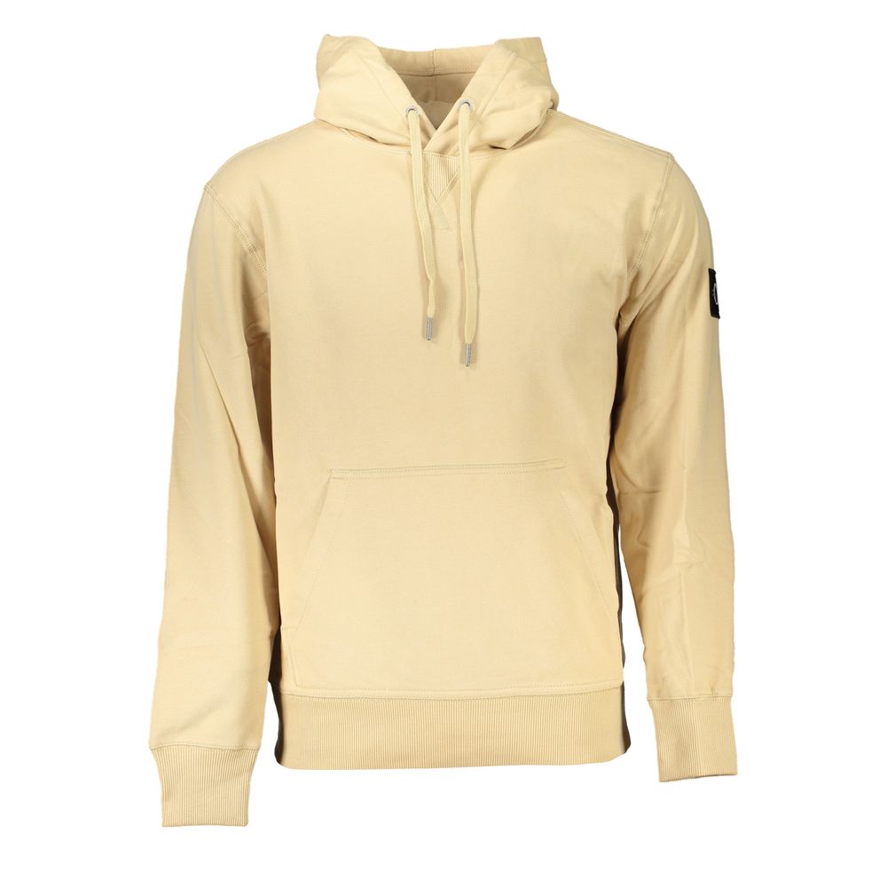 Hooded Sweatshirt Hoodie by Calvin Klein for men in cotton beige features an dramatic silhouette, showcasing a sophisticated hooded neckline and dramatic for a refined, modern aesthetic.