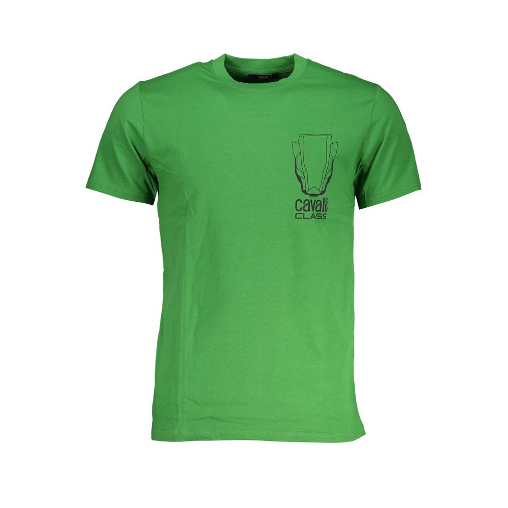 T-Shirt by Cavalli Class for men in cotton green, signature & print features an edgy silhouette, meticulously detailed with a sophisticated and crew neckline for a truly edgy finish.