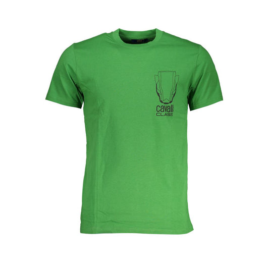 T-Shirt by Cavalli Class for men in cotton green, signature & print features an edgy silhouette, meticulously detailed with a sophisticated and crew neckline for a truly edgy finish.