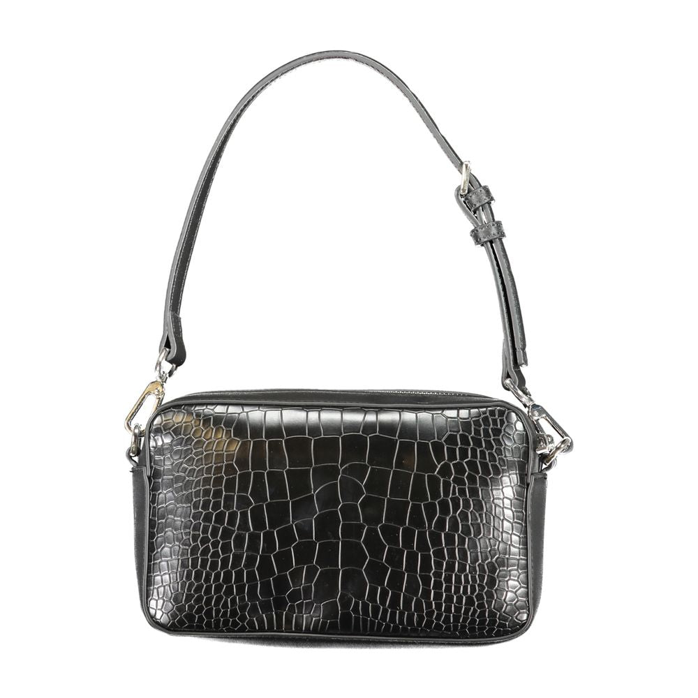 2-in-1 Shoulder & Crossbody Convertible Handbag by Calvin Klein for women in faux crocodile skin leather black features an exquisite silhouette, showcasing a secure zipper, ample external-pockets & internal-pockets, and exquisite crossbody-strap, shoulder-strap, adjustable-strap & handle for a sophisticated finish.