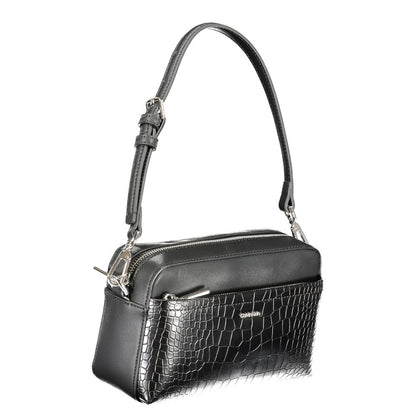 2-in-1 Shoulder & Crossbody Convertible Handbag by Calvin Klein for women in faux crocodile skin leather black features an exquisite silhouette, showcasing a secure zipper, ample external-pockets & internal-pockets, and versatile crossbody-strap, shoulder-strap, adjustable-strap & handle for exquisite style.