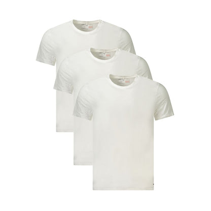 T-Shirt by Calvin Klein for men in cotton white & signature showcases a dramatic silhouette, elegantly detailed with a dramatic crew neckline and short-sleeve for a truly dramatic finish.