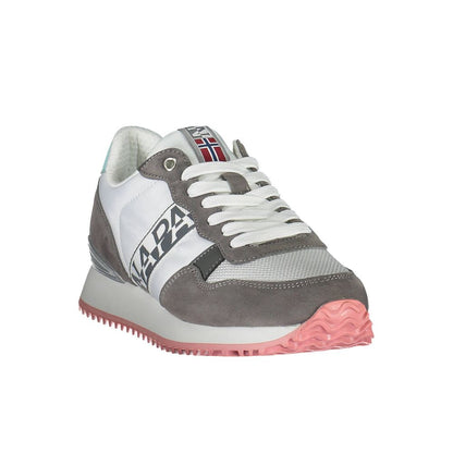 Sneakers by Napapijri for women in polyester & polyethylene white presents a sumptuous silhouette from the Women's Fashion Polyester & Polyethylene Sneakers collection, showcasing a sumptuous fashion style for an elevated aesthetic.
