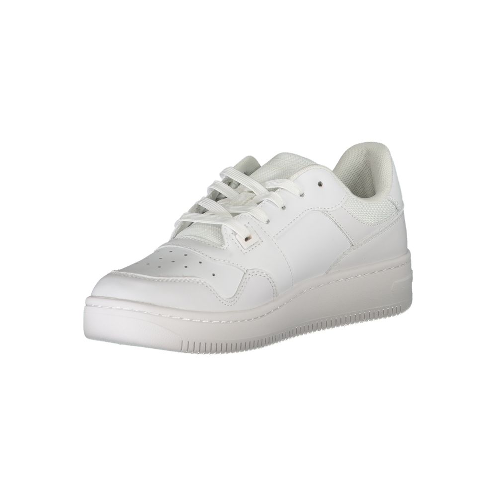 Sneakers by Tommy Hilfiger for women in polyester polyethylene leather white & signature features an sumptuous design from the Women's Casual Polyester Polyethylene Leather Sneakers collection, highlighting a sumptuous casual style for a premium, high-fashion look.