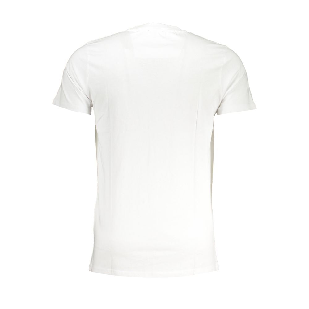 T-Shirt by Cavalli Class for men in cotton white & print showcases a fashionable silhouette, elegantly detailed with a fashionable and crew neckline for a sophisticated, high-fashion look.