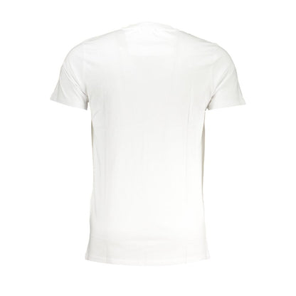 T-Shirt by Cavalli Class for men in cotton white & print showcases a fashionable silhouette, elegantly detailed with a fashionable and crew neckline for a sophisticated, high-fashion look.