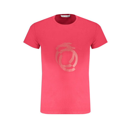 T-Shirt by Trussardi for men in cotton red & print showcases a dramatic silhouette, elegantly detailed with a dramatic crew neckline and for a truly dramatic finish.