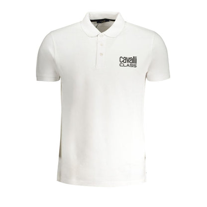 Polo Shirt by Cavalli Class for men in cotton white & print showcases a sharp silhouette, detailed with a refined and sharp for a sophisticated finish.